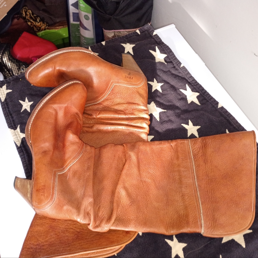 Vintage Y2K Frye Knee High Leather Heels Boots Western Cowboy 10 Tall